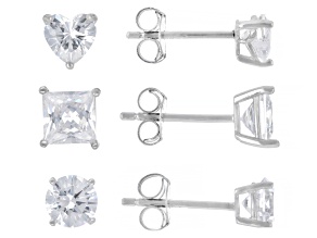 White Cubic Zirconia Rhodium Over Sterling Silver Stud Earring Boxed Set of 3 2.03ctw