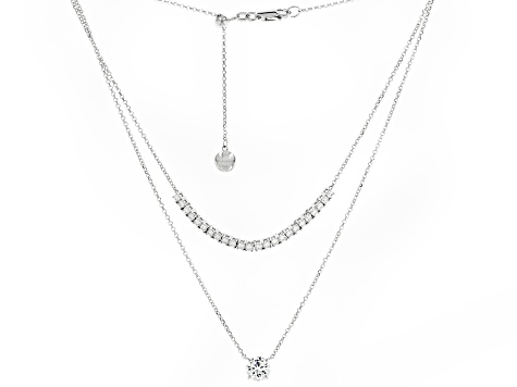 White Cubic Zirconia Rhodium Over Sterling Silver Multi Row Necklace 3.10ctw