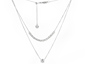 White Cubic Zirconia Rhodium Over Sterling Silver Multi Row Necklace 3.10ctw