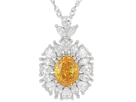 Yellow And White Cubic Zirconia Rhodium Over Silver Ice Flower Cut Pendant With Chain 6.61ctw