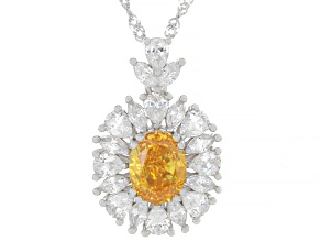 Yellow And White Cubic Zirconia Rhodium Over Silver Ice Flower Cut Pendant With Chain 6.61ctw