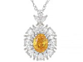 Yellow And White Cubic Zirconia Rhodium Over Silver Ice Flower Cut Pendant With Chain 6.61ctw