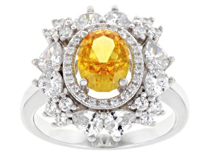 Yellow And White Cubic Zirconia Rhodium Over Sterling Silver Ice Flower Cut Ring 4.79ctw