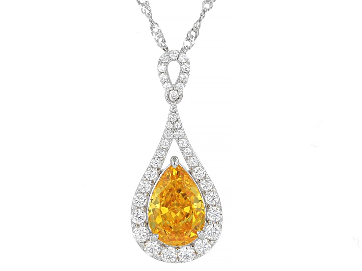 Yellow And White Cubic Zirconia Rhodium Over Silver Ice Flower Cut Pendant With Chain 6.33ctw