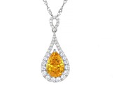 Yellow And White Cubic Zirconia Rhodium Over Silver Ice Flower Cut Pendant With Chain 6.33ctw