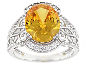 Yellow and White Cubic Zirconia Rhodium Over Sterling Silver Ring 7.43ctw