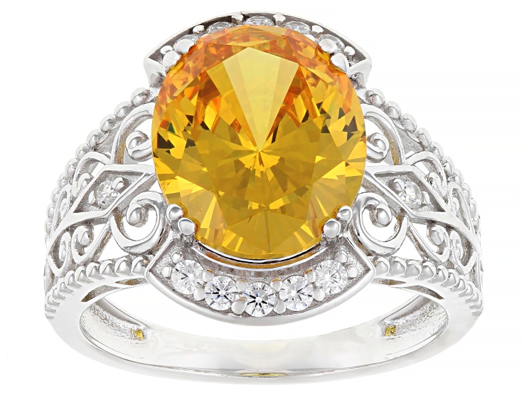 Yellow and White Cubic Zirconia Rhodium Over Sterling Silver Ring 7.43ctw
