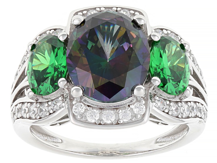 Multi-Color and White Cubic Zirconia Rhodium Over Sterling Silver Ring 7.91ctw