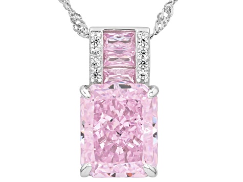 Pink and White Cubic Zirconia Rhodium Over Sterling Silver Ice Flower Cut Pendant with Chain 9.48ctw