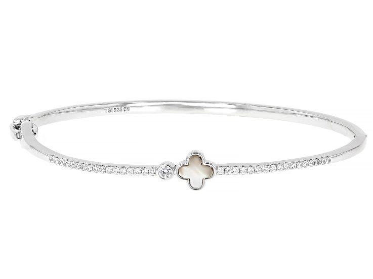 White Cubic Zirconia and Mother-of-Pearl Rhodium Over Sterling Silver Bracelet 0.78ctw