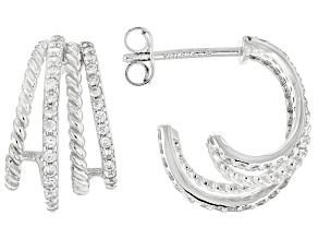 White Cubic Zirconia Rhodium Over Sterling Silver J-Hoop Earrings 1.05ctw