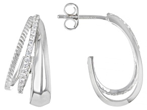 White Cubic Zirconia Rhodium Over Sterling Silver J-Hoop Earrings 0.56ctw