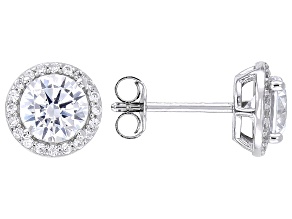 White Cubic Zirconia Rhodium Over Sterling Silver Halo Stud Earrings 3.22ctw