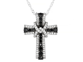 Black and White Cubic Zirconia Rhodium Over Sterling Silver Cross Pendant 1.00ctw