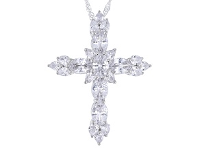 White Cubic Zirconia Rhodium Over Sterling Silver Cross Pendant 5.60ctw
