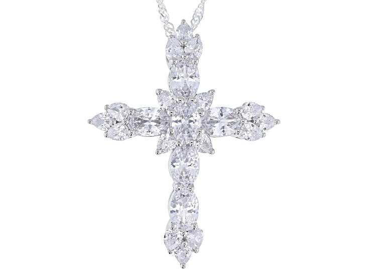 White Cubic Zirconia Rhodium Over Sterling Silver Cross Pendant 5.60ctw