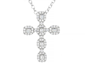 White Cubic Zirconia Rhodium Over Sterling Silver Cross Pendant 0.85ctw