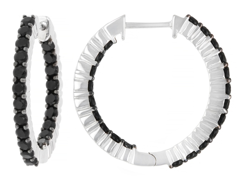 Black Cubic Zirconia Rhodium Over Sterling Silver Huggie Hoop Earrings 1.85ctw