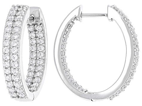 White Cubic Zirconia Rhodium Over Sterling Silver Hoop Earrings 2.00ctw