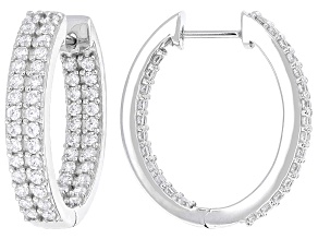 White Cubic Zirconia Rhodium Over Sterling Silver Hoop Earrings 2.00ctw