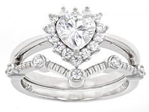 White cubic Zirconia Rhodium Over Sterling Silver Ring Set of 2 2.00ctw