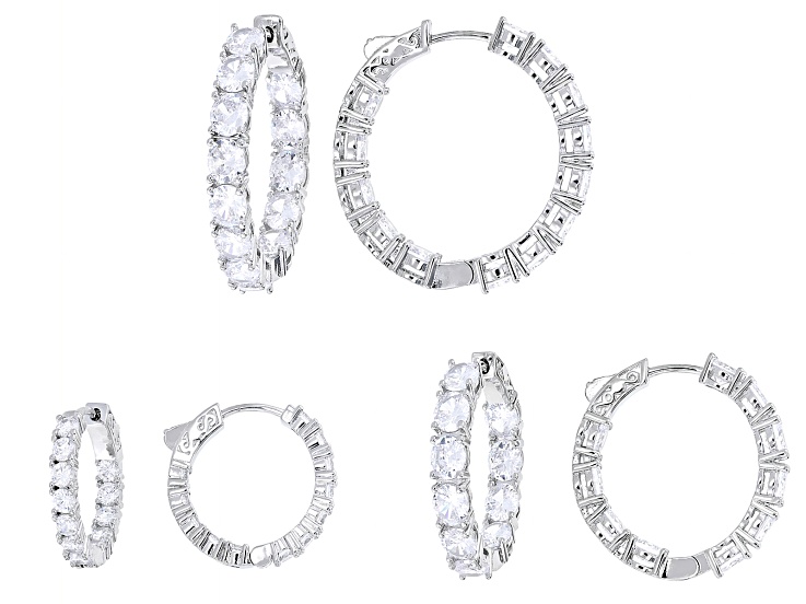 White Cubic Zirconia Rhodium Over Brass Hoop Earring Set of 3 34.36ctw