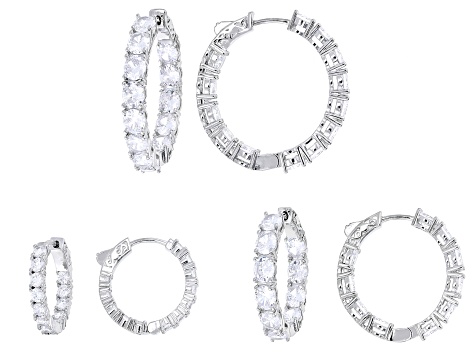 White Cubic Zirconia Rhodium Over Brass Hoop Earring Set of 3 34.36ctw