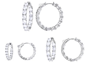 White Cubic Zirconia Rhodium Over Brass Hoop Earring Set of 3 34.36ctw