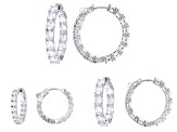 White Cubic Zirconia Rhodium Over Brass Hoop Earring Set of 3 34.36ctw