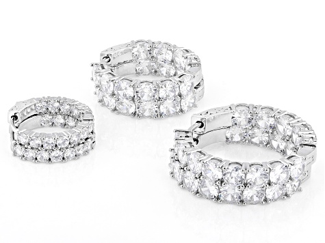 White Cubic Zirconia Rhodium Over Brass Hoop Earring Set of 3 34.36ctw