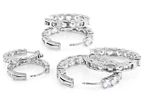 White Cubic Zirconia Rhodium Over Brass Hoop Earring Set of 3 34.36ctw