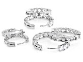 White Cubic Zirconia Rhodium Over Brass Hoop Earring Set of 3 34.36ctw