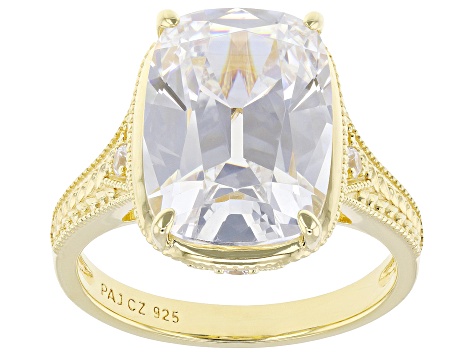 Rectangular Cushion White Cubic Zirconia 18k Yellow Gold Over