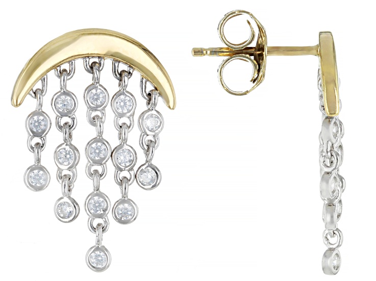 White Cubic Zirconia Platinum and 18k Yellow Gold Over Sterling Silver Earrings 0.64ctw