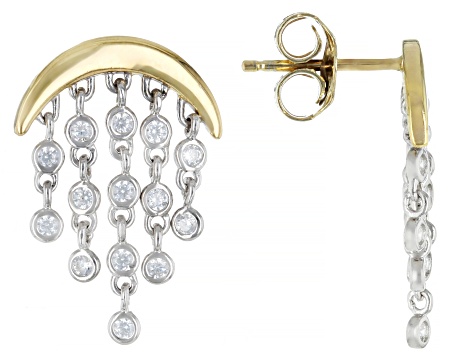 White Cubic Zirconia Platinum and 18k Yellow Gold Over Sterling Silver Earrings 0.64ctw