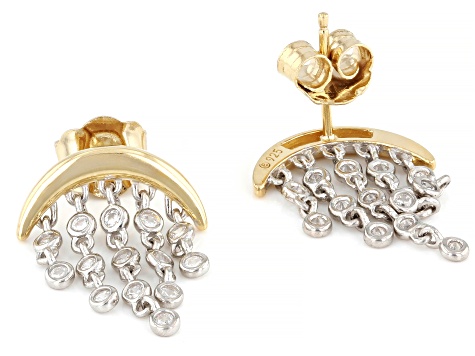 White Cubic Zirconia Platinum and 18k Yellow Gold Over Sterling Silver Earrings 0.64ctw