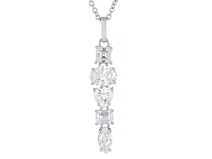 White Cubic Zirconia Platinum Over Sterling Silver Pendant With Gift Box 3.88ctw