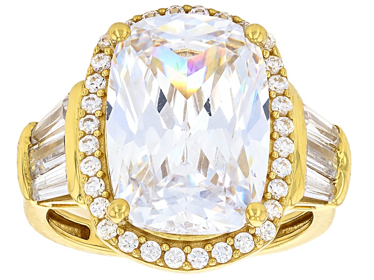White Cubic Zirconia 18k Yellow Gold Over Sterling Silver Cocktail Ring 12.50ctw
