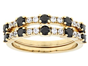 White and Black Cubic Zirconia 18k Yellow Gold Over Sterling Silver Band Ring Set of 2 1.30ctw