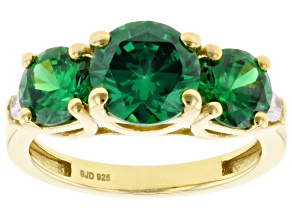Green and White Cubic Zirconia 18k Yellow Gold Over Sterling Silver Ring 5.40ctw