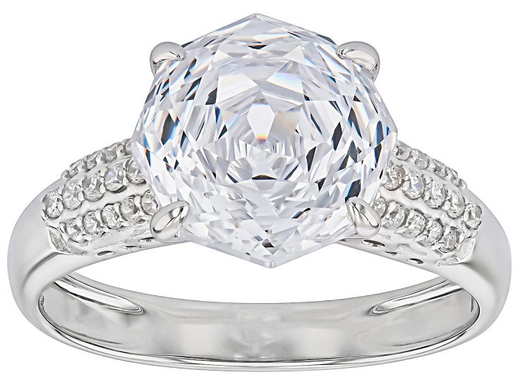 White Cubic Zirconia Rhodium Over Sterling Silver Rose Cut Ring