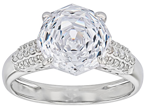 White Cubic Zirconia Rhodium Over Sterling Silver Rose Cut Ring