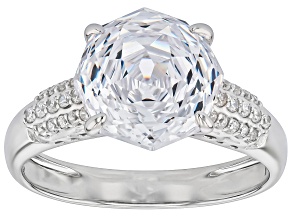 White Cubic Zirconia Rhodium Over Sterling Silver Rose Cut Ring 7.58ctw