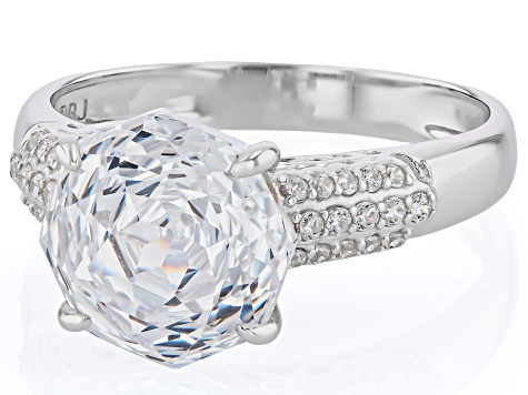 White Cubic Zirconia Rhodium Over Sterling Silver Rose Cut Ring