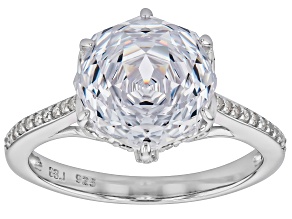 White Cubic Zirconia Rhodium Over Sterling Silver Rose Cut Ring 7.93ctw