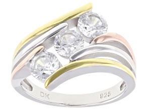 White Cubic Zirconia Rhodium with 18K Yellow Gold & Rose Gold Over Sterling Silver Ring 2.67ctw