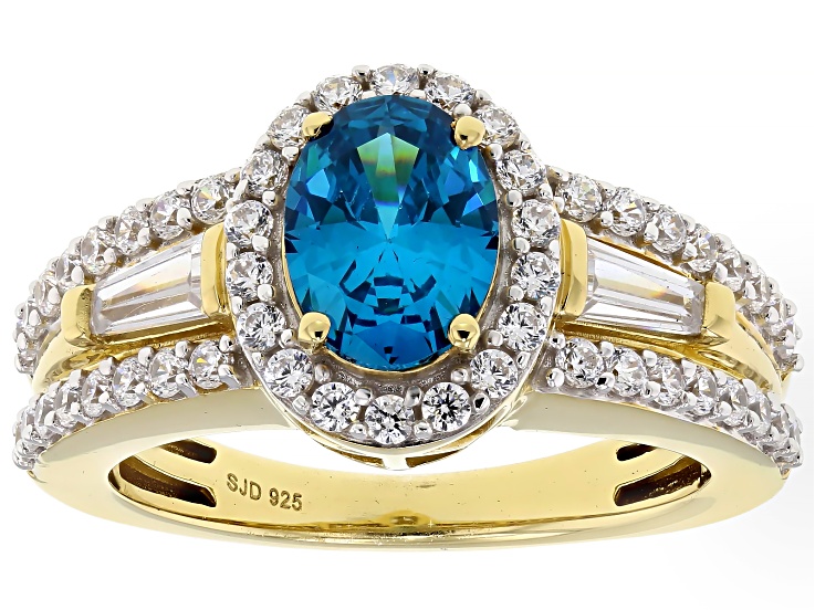Blue and White Cubic Zirconia 18k Yellow Gold Over Sterling Silver Ring 3.00ctw