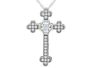 White Cubic Zirconia Rhodium Over Sterling Silver Dancing Stone Cross Pendant 1.25ctw