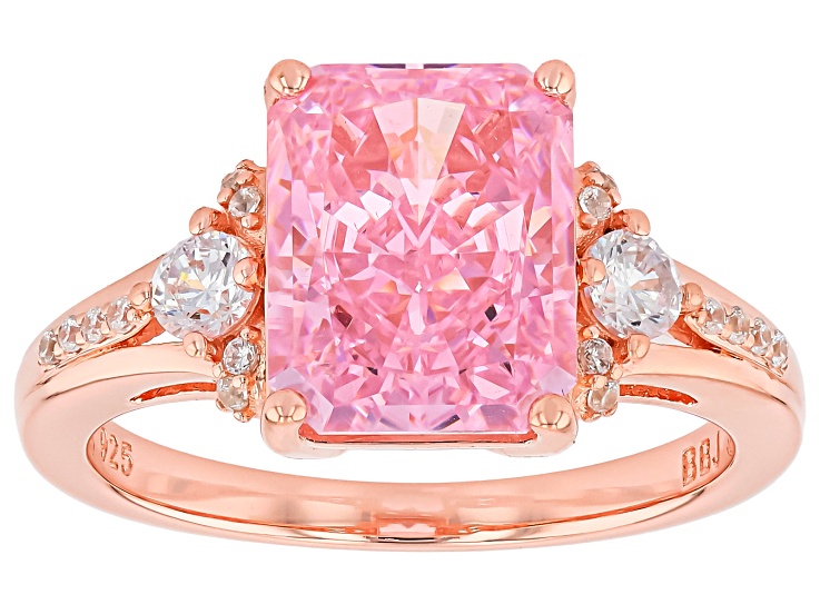 Pink and white Cubic Zirconia 18K Rose Gold Over Sterling Silver Ice Flower Cut Ring 6.37ctw