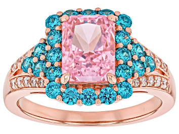 Picture of Pink, Aquamarine and White Cubic Zirconia 18K Rose Gold Over Sterling Silver Ring 4.40ctw